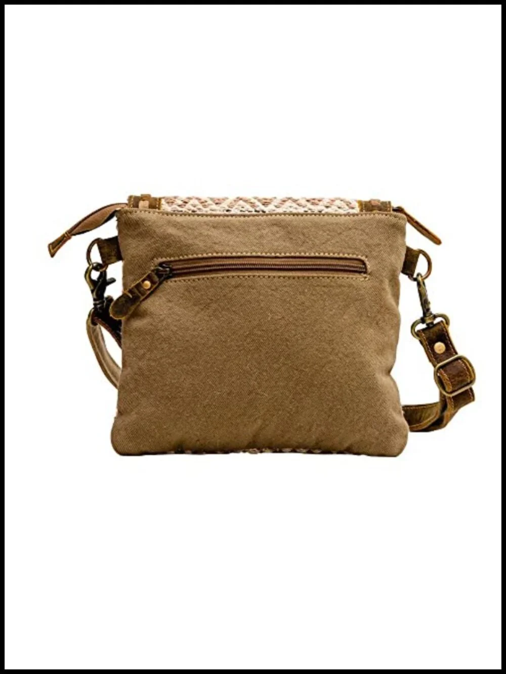 Boho Aztec Canvas Crossbody Bag w/ Buffalo Leather Accents